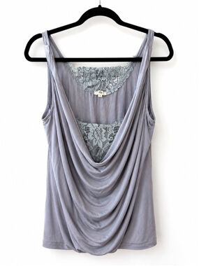 Women's POL Tank Top Size S Grey Blue Lace Detail